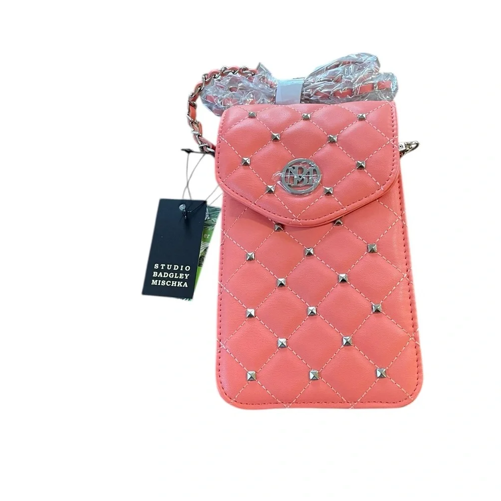 Badgley Mischka Coral Diamond-Stitched Phone Case 4 x 7.5”